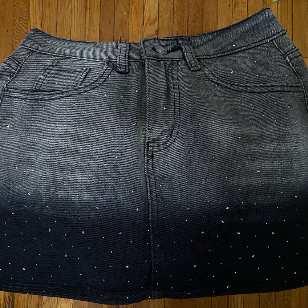 Stylish Black Denim Skirt with Rhinestone Accents